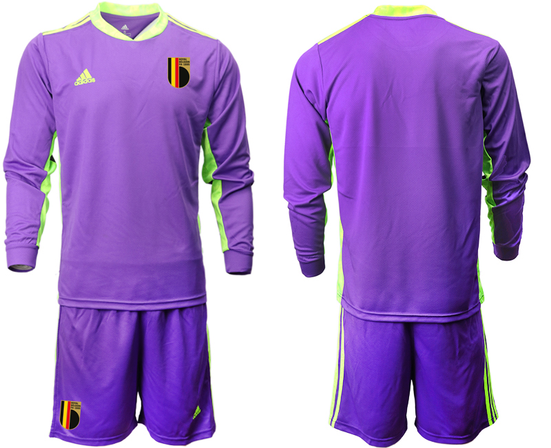 Men 2021 European Cup Belgium purple Long sleeve goalkeeper Soccer Jersey1->belgium jersey->Soccer Country Jersey